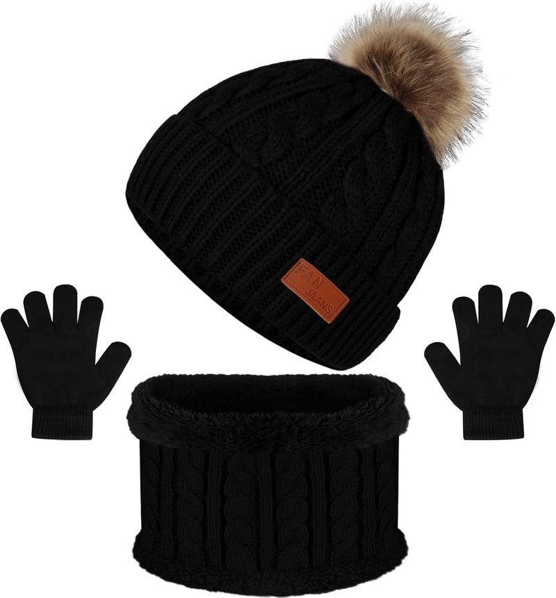 Machomby Kids Hat Scarf Gloves Set, Kids Winter Beanie Hat Scarf Gloves Set with Knit Thick Warm Fleece Lined for 1-6 Years Old - Image 1